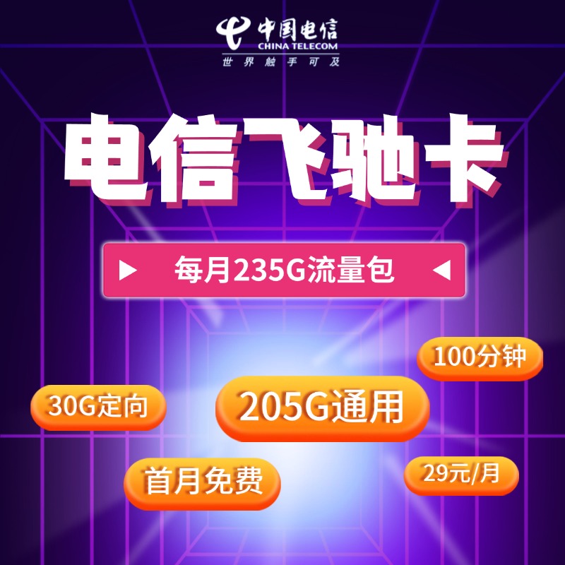 电信飞驰卡【29元235G+100分钟】