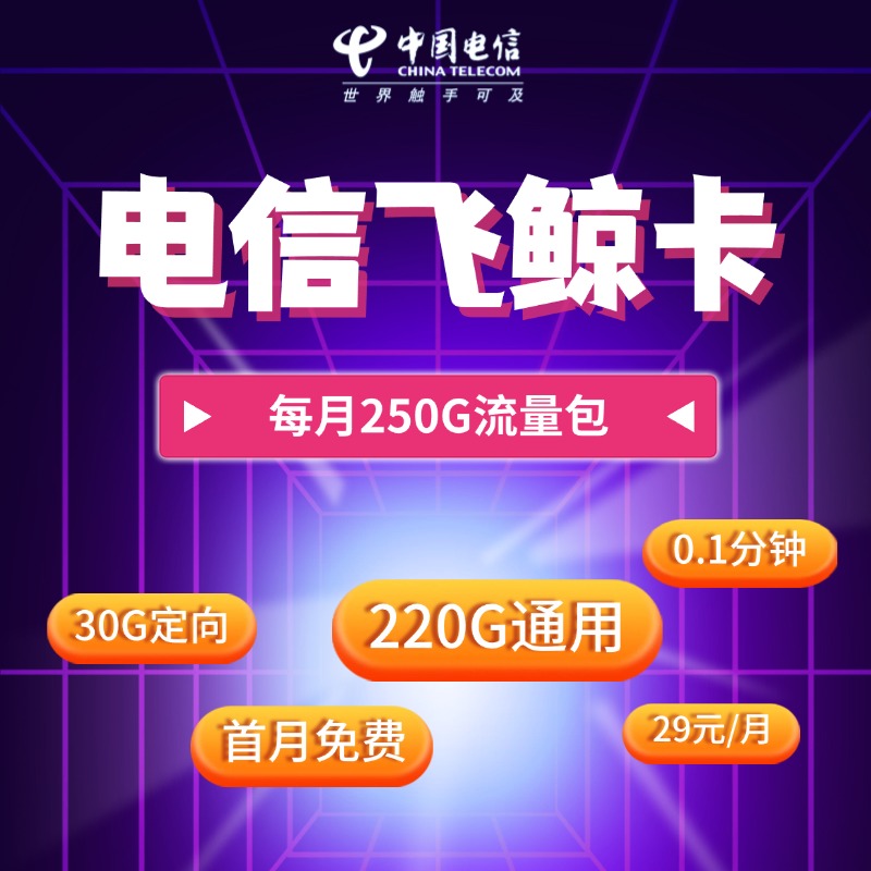 电信飞鲸卡【29元250G】